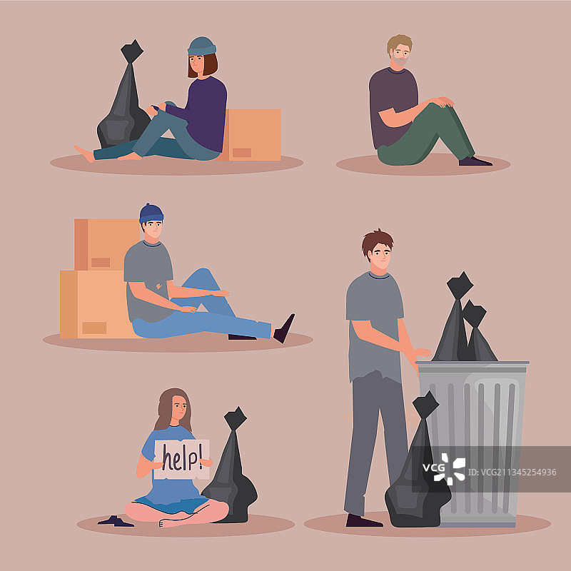 五个贫困的人图片素材