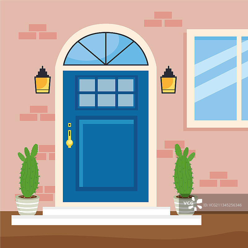 蓝色大门场景图片素材