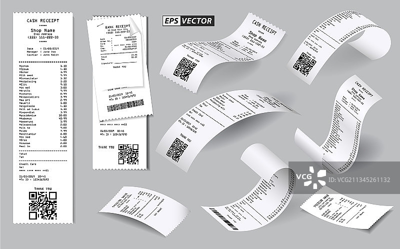 逼真的收银机销售收据或现金图片素材