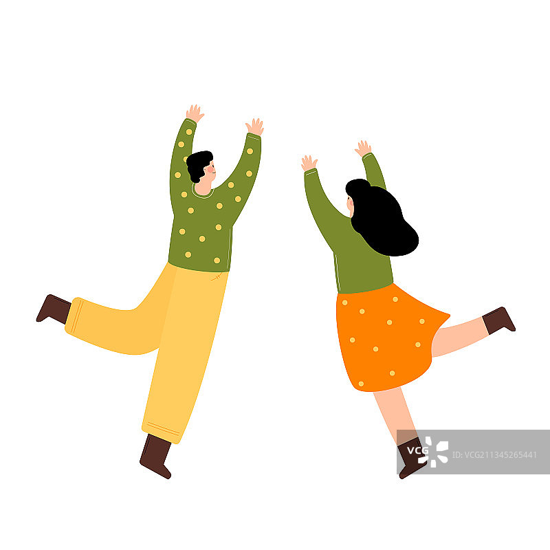 举手欢呼的男人和女人矢量人物插画元素图片素材