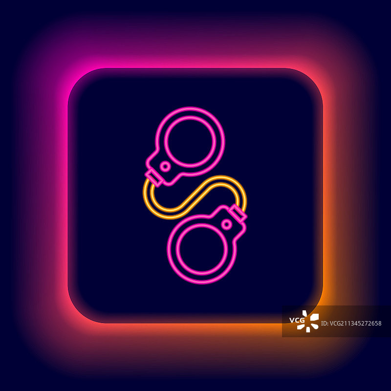 黑色背景上的霓虹手铐图标图片素材