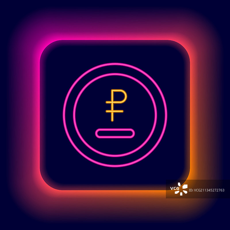 发光霓虹灯卢布货币硬币图标图片素材