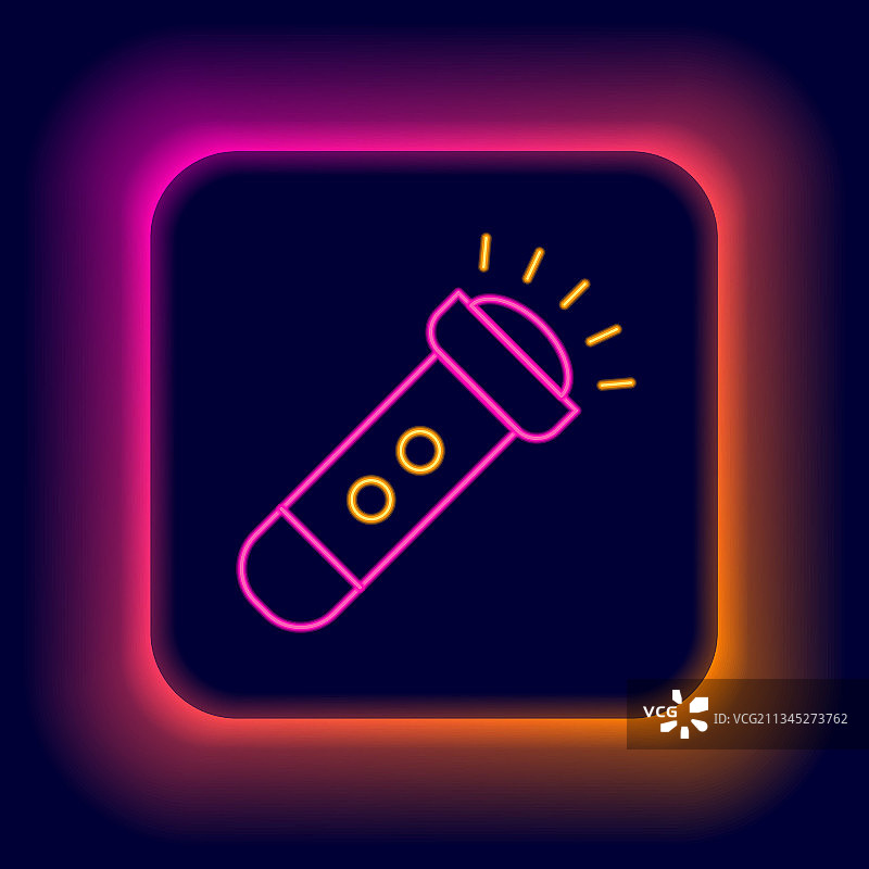 隔离背景上的发光霓虹手电筒线条图标图片素材