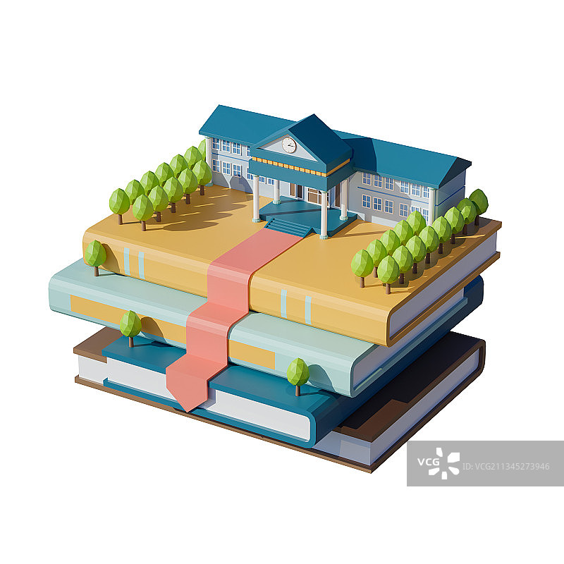 3D卡通风格书籍上的图书馆透明背景插图图片素材