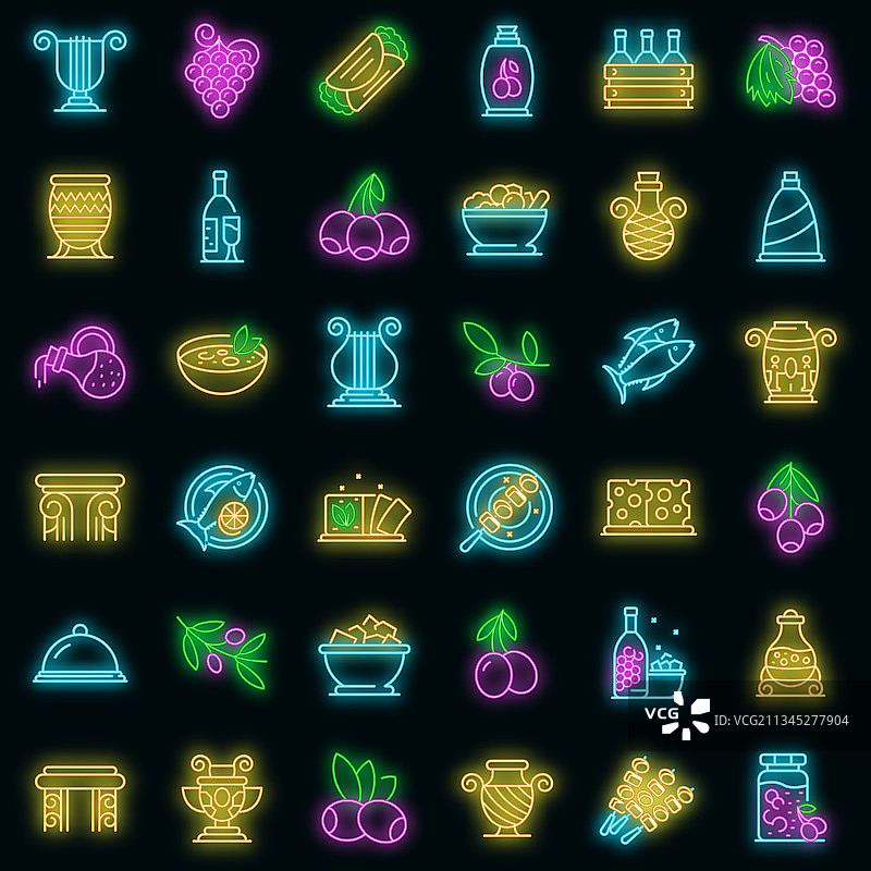 希腊美食霓虹灯图标图片素材