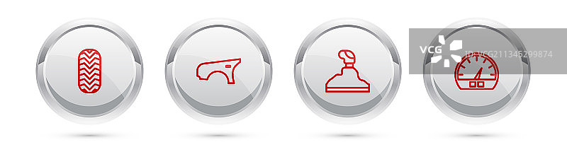 汽车轮胎挡泥板换档器和齿轮线条图标图片素材