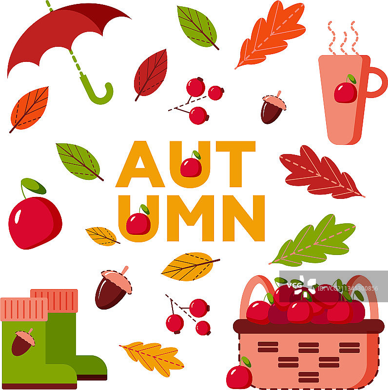 可爱的秋季图标扁平化设计图片素材