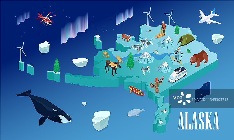 阿拉斯加旅游2.5D海报图片素材