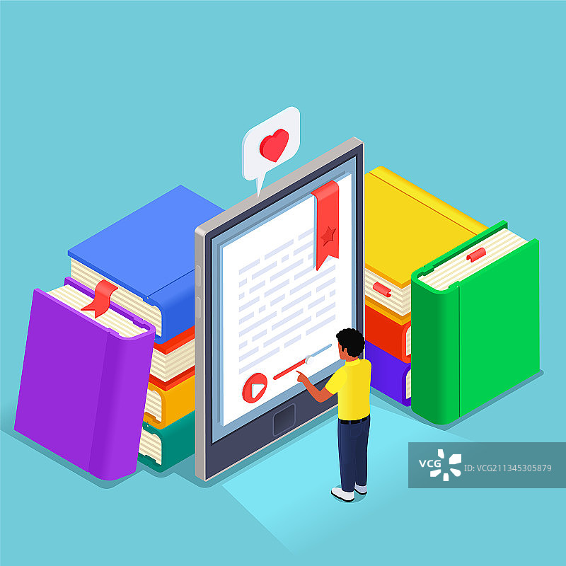 2.5D数字在线图书馆概念图片素材