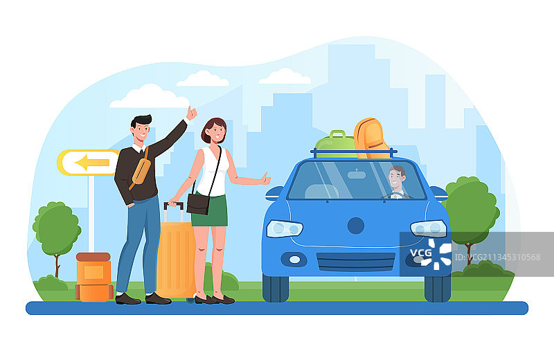 搭便车的年轻男女图片素材