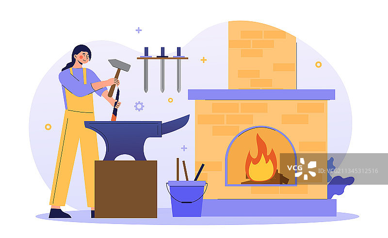 年轻女性角色从事金属行业工作图片素材