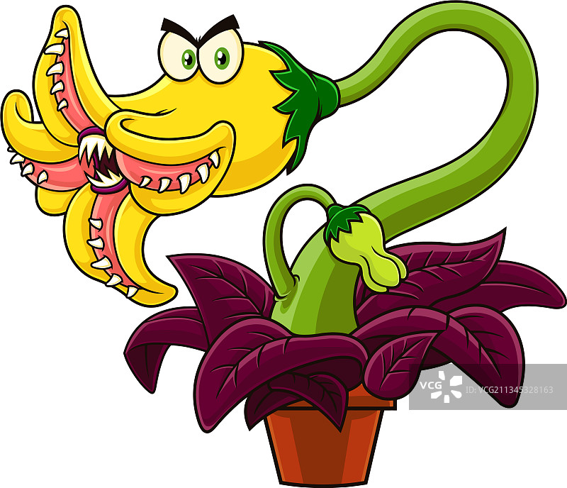 愤怒的邪恶食肉植物卡通人物图片素材