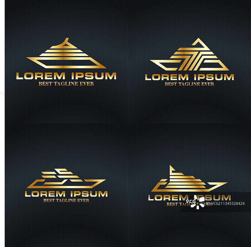 金色游艇和邮轮标志组合图片素材