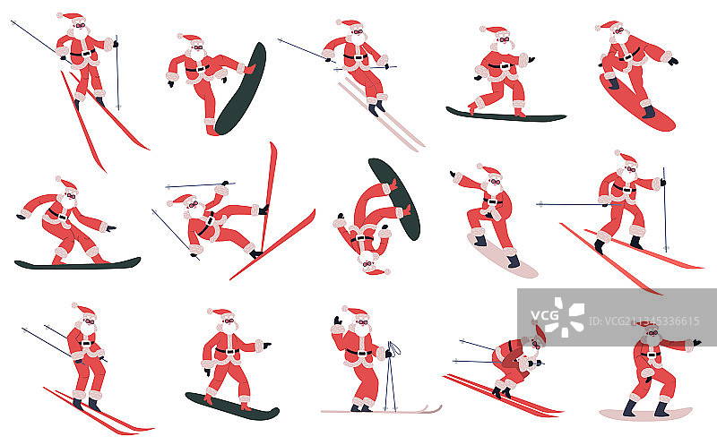 滑雪单板滑雪的圣诞老人图片素材