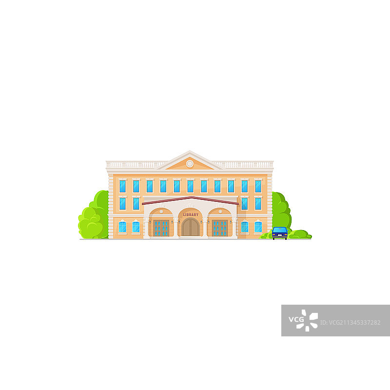 图书馆建筑图标外观扁平设计图片素材