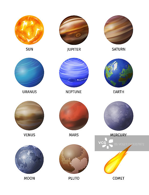 逼真风格的太空星球图标合集图片素材