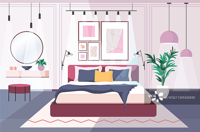 现代卧室室内空无一人图片素材