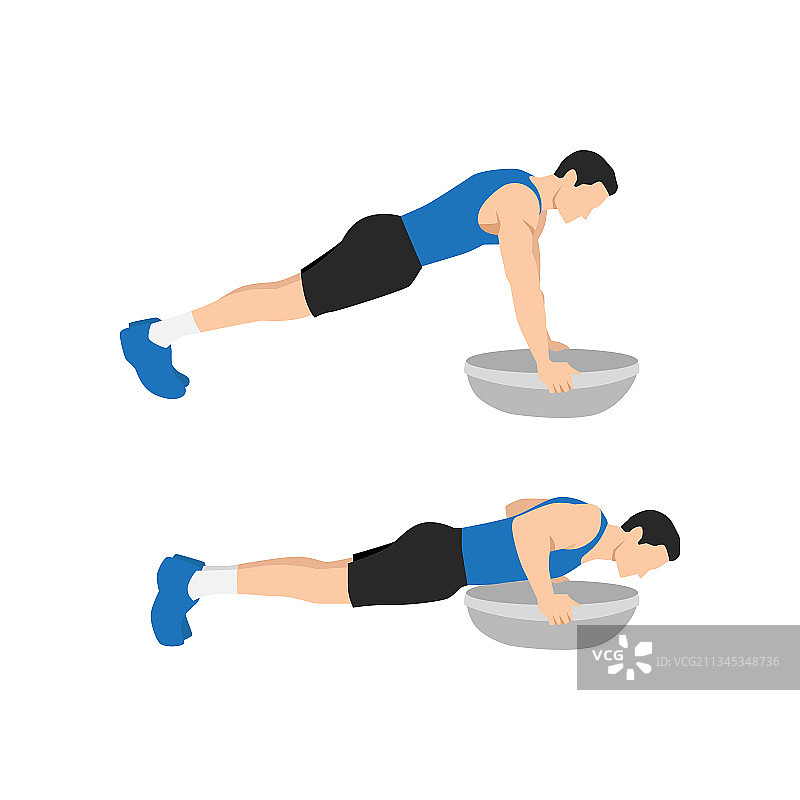 男人做半球平衡球俯卧撑图片素材