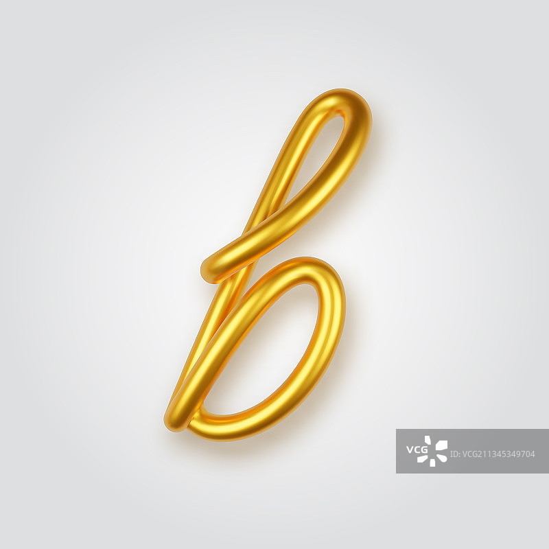 浅色背景上的金色3D逼真小写字母b图片素材