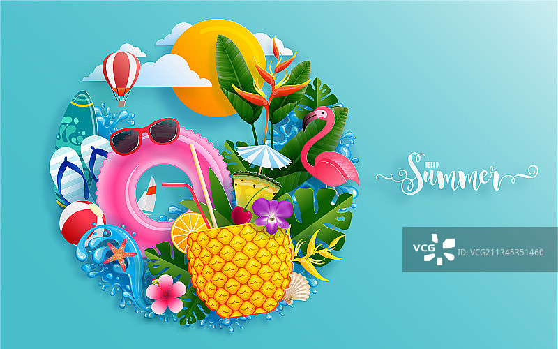 海滩彩色夏日假日设计图片素材