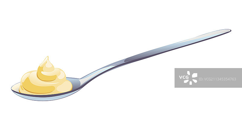 卡通扁平风格的金属勺中的蛋黄酱图片素材