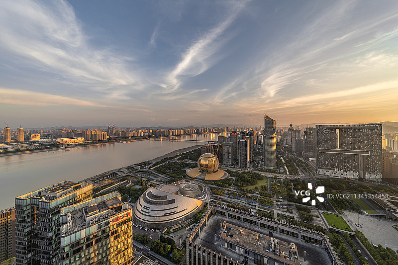 杭州钱江新城日落风光图片素材