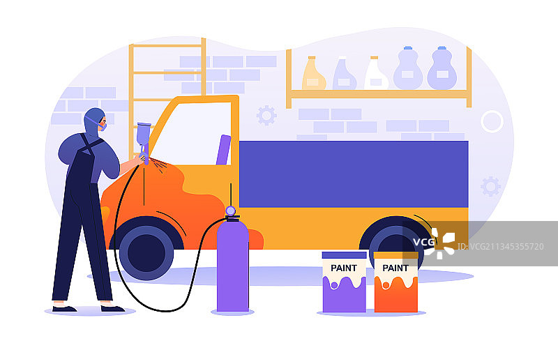 男人在汽车喷漆店工作图片素材