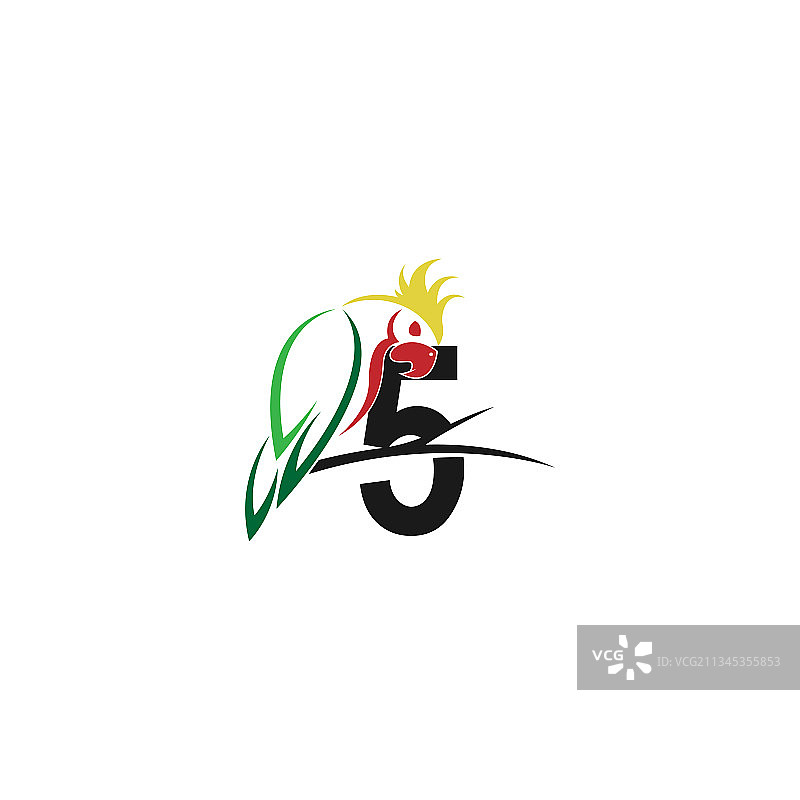 带有鹦鹉鸟图标的数字5标志设计图片素材