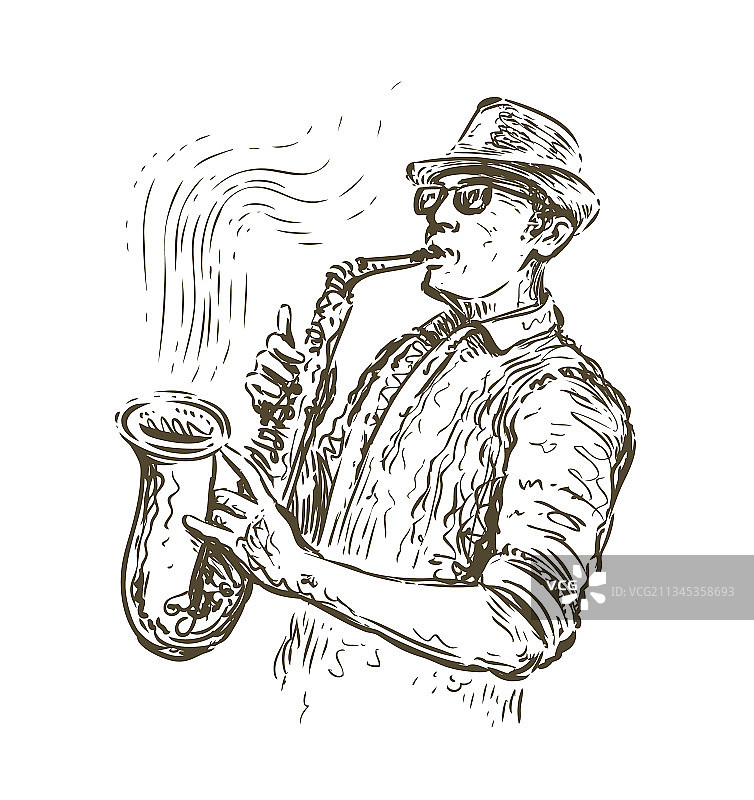 爵士萨克斯演奏者素描音乐概念图片素材