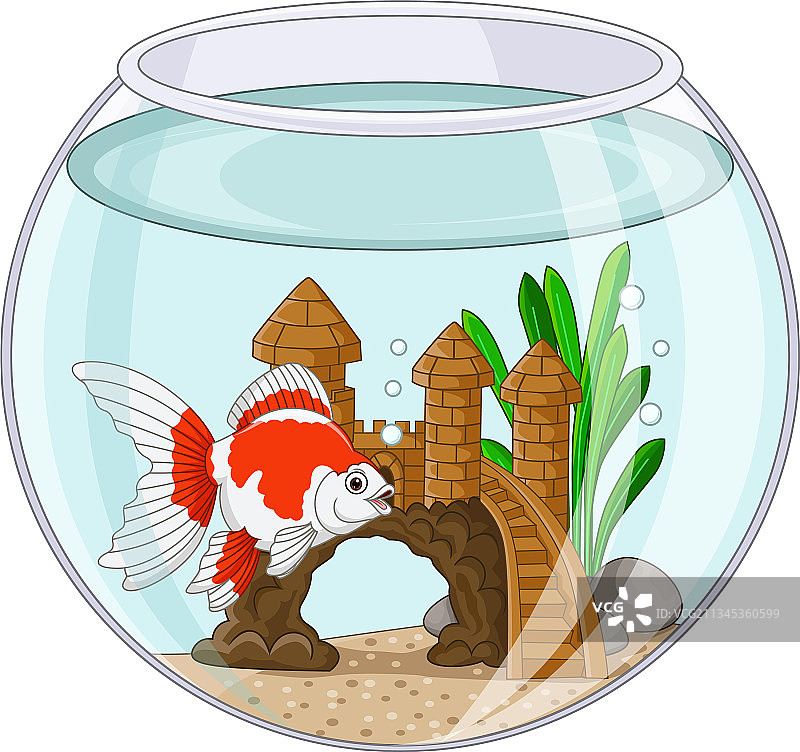 在鱼缸里游泳的卡通金鱼图片素材