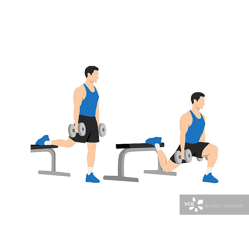 男人做保加利亚分腿蹲练习图片素材