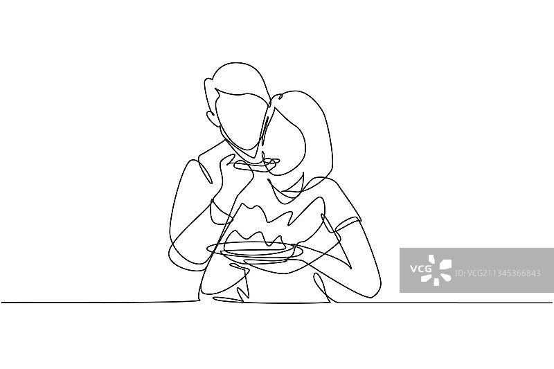 男人喂妻子单线画图片素材