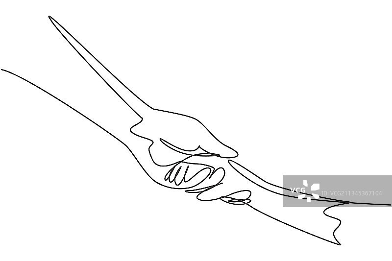 连续单线绘画：父亲牵着孩子的手图片素材