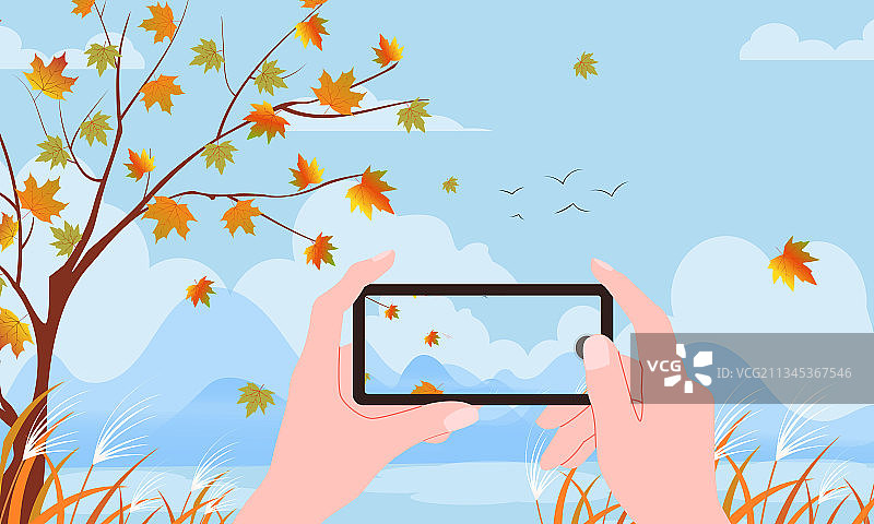 手机拍照矢量风景横版插画图片素材