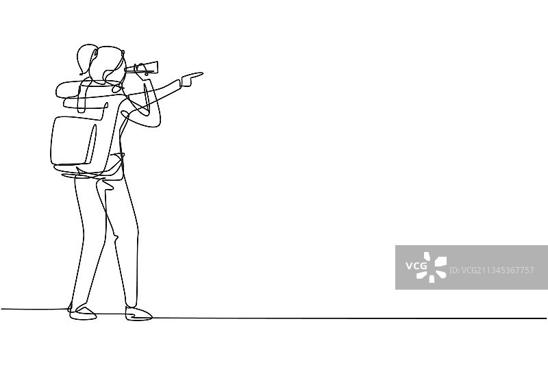 女性探险家连续单线画图片素材