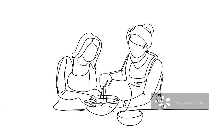 单线绘画：快乐的祖母图片素材