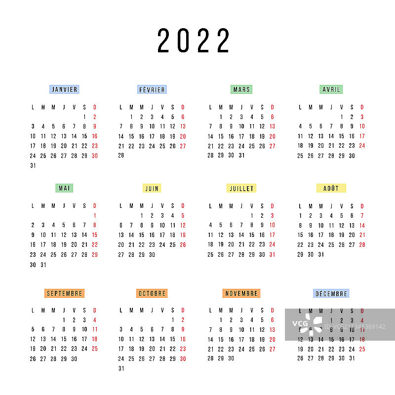 2022年法国日历文具图片素材