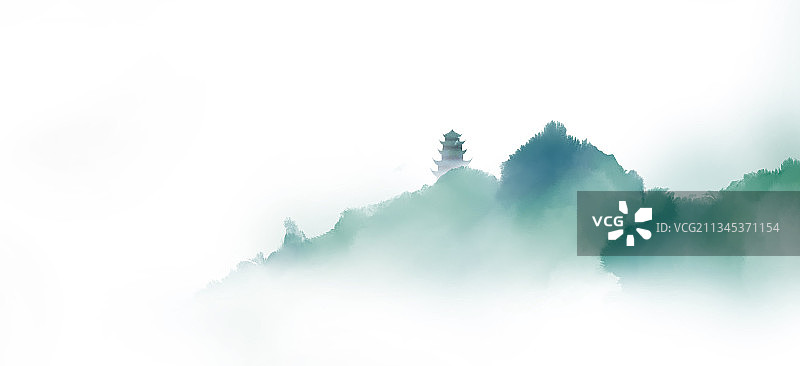 中式山水画插画图片素材