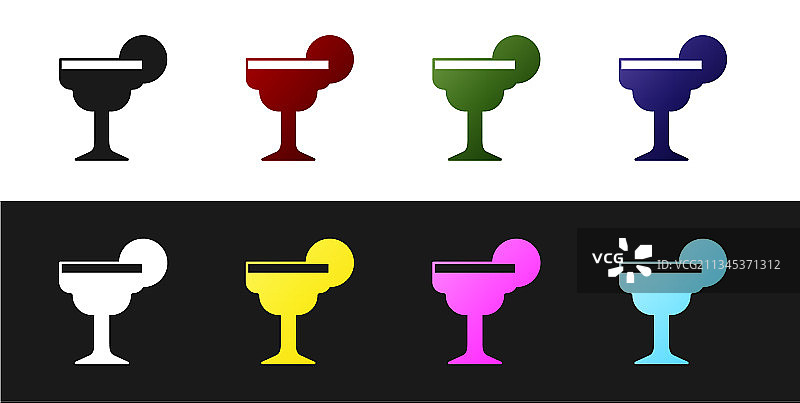 玛格丽特鸡尾酒杯与青柠图标组合图片素材