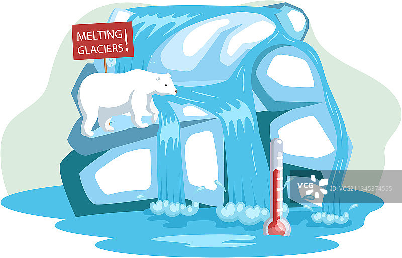 北极熊坐在融化的冰面上图片素材