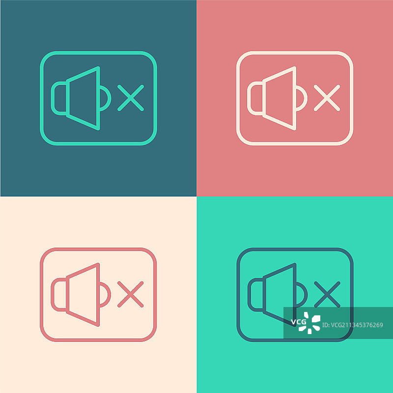 彩色背景上的波普艺术风格扬声器静音图标图片素材