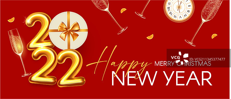 带有3D元素的2022新年派对海报模板图片素材