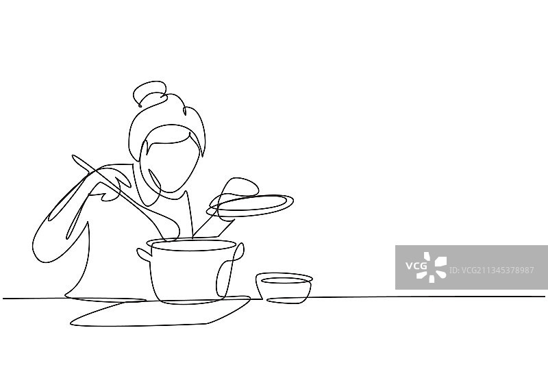 家庭主妇连续线条画图片素材