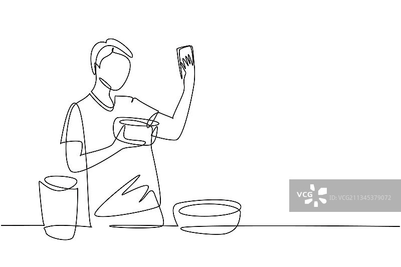 英俊男人单线连续绘图图片素材