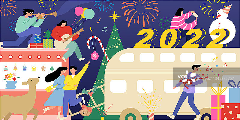 众人欢庆2022新年图片素材
