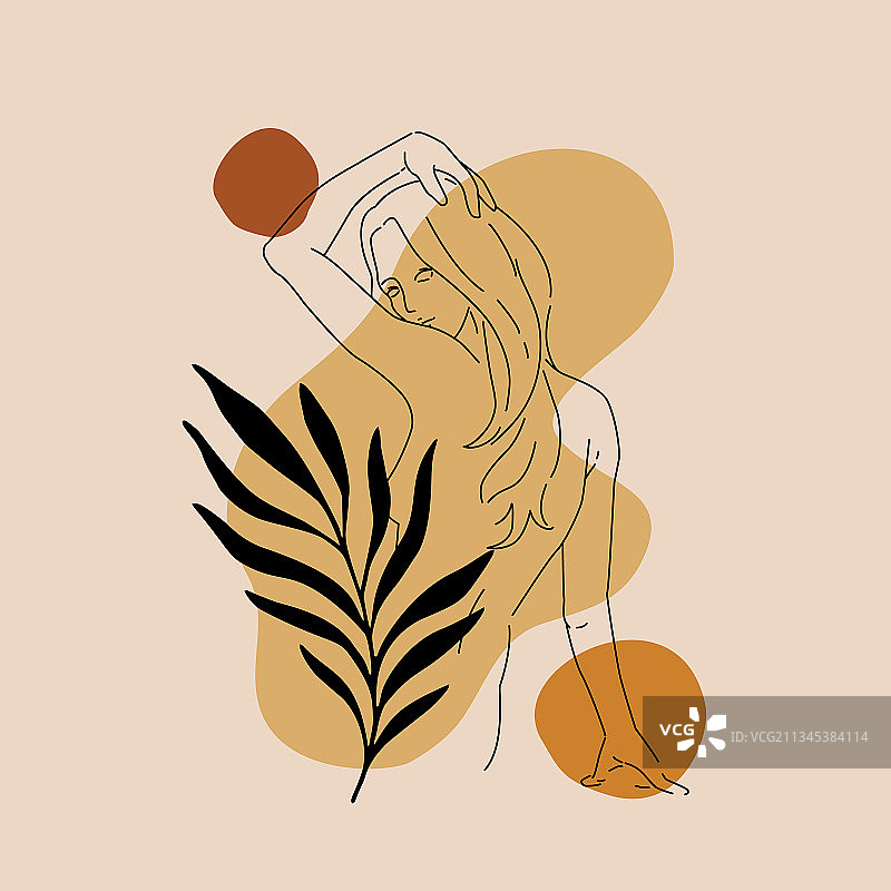 几何图形上的棕榈叶和女人面部图片素材