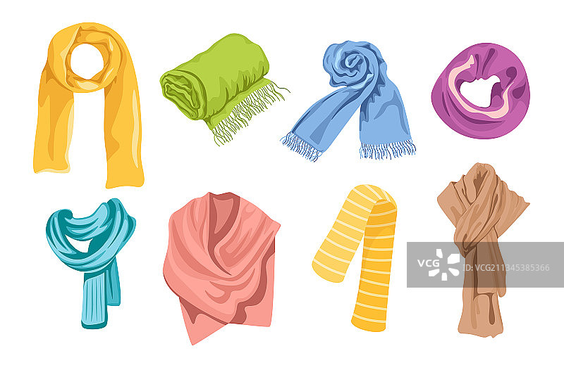 白色背景上的彩色围巾套装图片素材