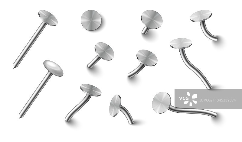 锤入墙壁的金属镀铬钉图片素材