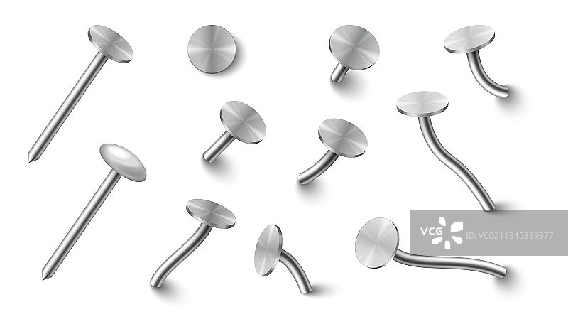 弯曲的金属钉子钉在墙上图片素材
