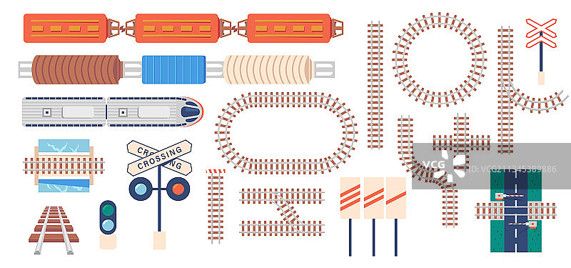 直轨和弯轨铁路轨道图标集图片素材